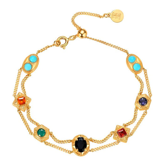 Italian Style Vintage Double-layered Gemstones Bracelet