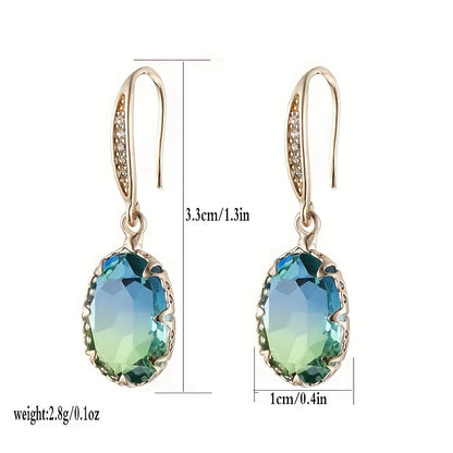 Elegant Vintage Inspired Oval Green Crystal Drop Earrings