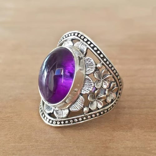925 Purple Gemstone Flower Ring