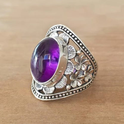 925 Purple Gemstone Flower Ring