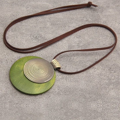 Bohemian Retro Style Spiral Medallion Pendant Long Necklace
