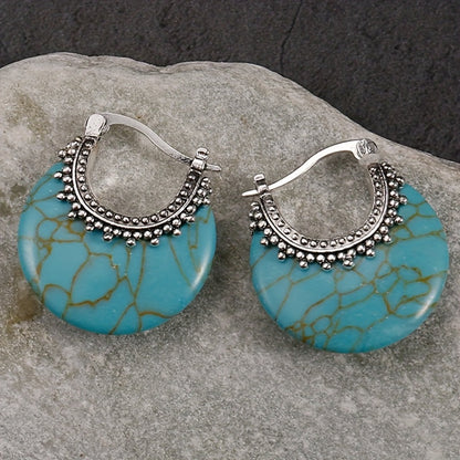 Turquoise Crescent Silver Plated Hoop Earrings