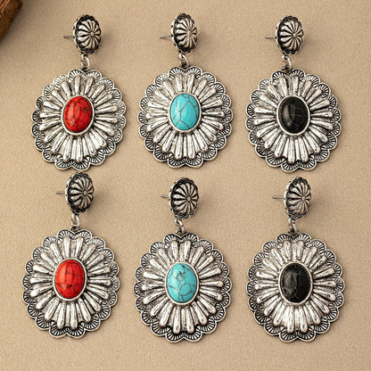 Vintage Bohemian Turquoise Round Pattern Earrings