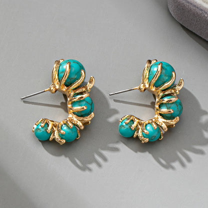 Vintage Turquoise Beaded Flower Design Earrings