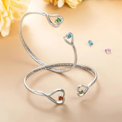For Friend - You're My Favorite Bitch Double Hearts Custom Birthstones Bracelet