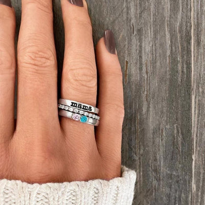 To Mother, Love Kids Personalized Name & Birthstones Ring- 3 Rings Set