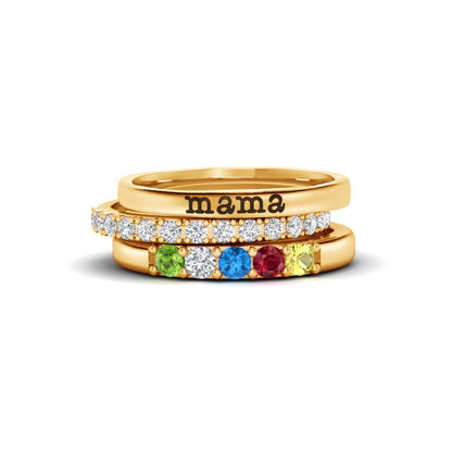 To Mother, Love Kids Personalized Name & Birthstones Ring- 3 Rings Set