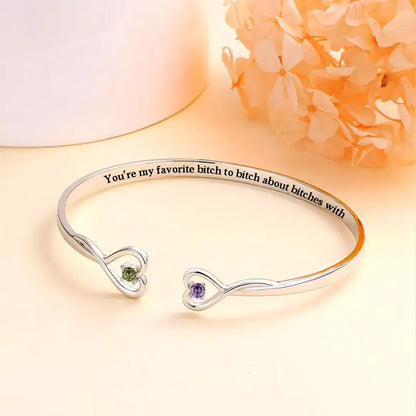 For Friend - You're My Favorite Bitch Double Hearts Custom Birthstones Bracelet
