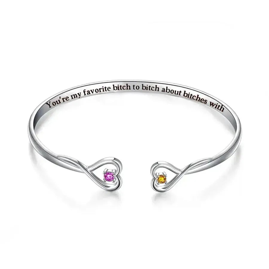 For Friend - You're My Favorite Bitch Double Hearts Custom Birthstones Bracelet