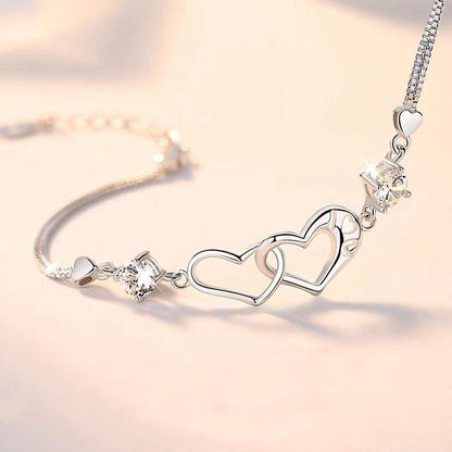 Mother And Daughter Birthstone Custom Double Diamond & Heart Bracelet