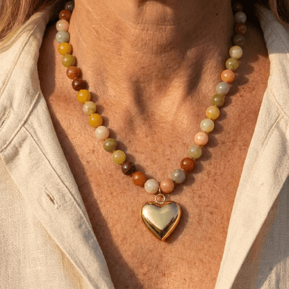 Handmade Bohemian Natural Stone Beaded Heart Necklace