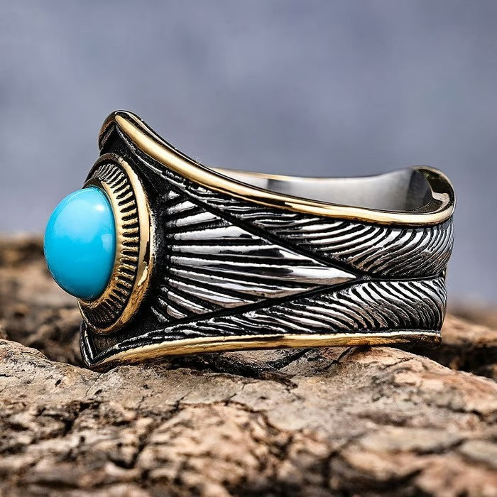 European and American retro turquoise personalized Indian style ring