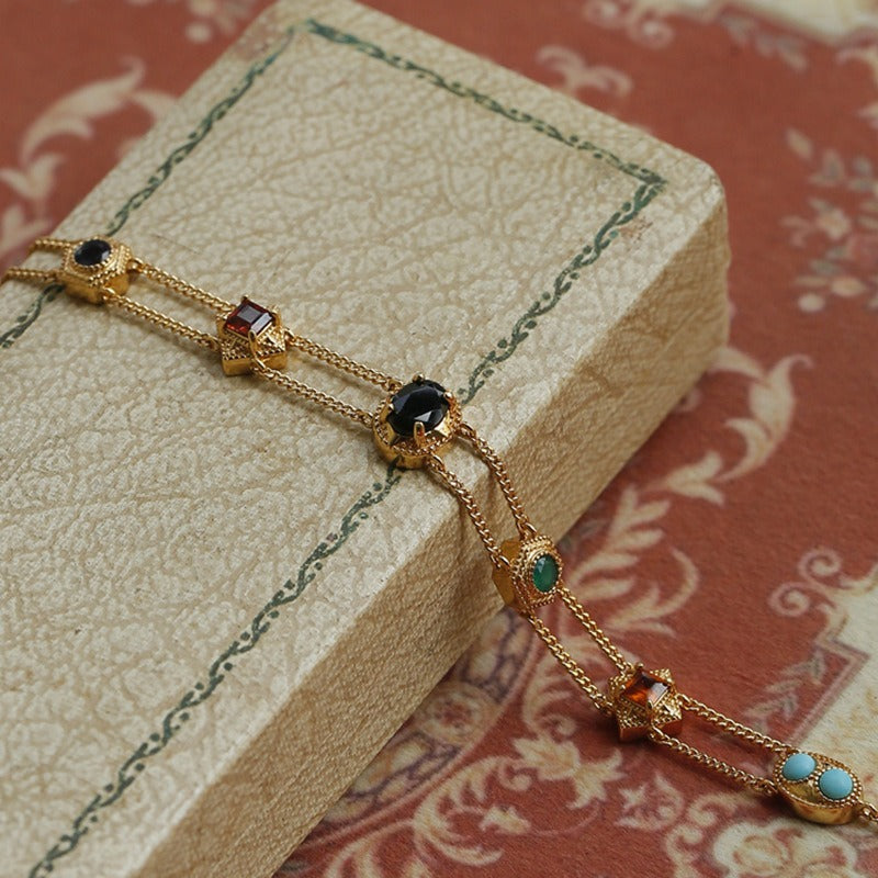Italian Style Vintage Double-layered Gemstones Bracelet