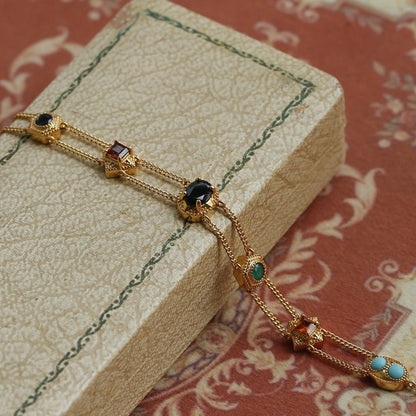 Italian Style Vintage Double-layered Gemstones Bracelet