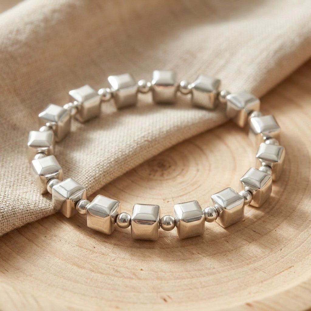 Vintage Silver Cubic Beads Bracelet