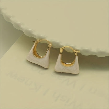 Elegant Retro Style Handbag Design Enamel Hoop Earrings