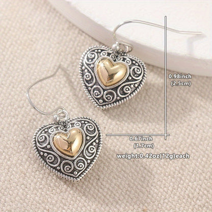 Vintage Heart-Shaped Filigree Drop Earrings