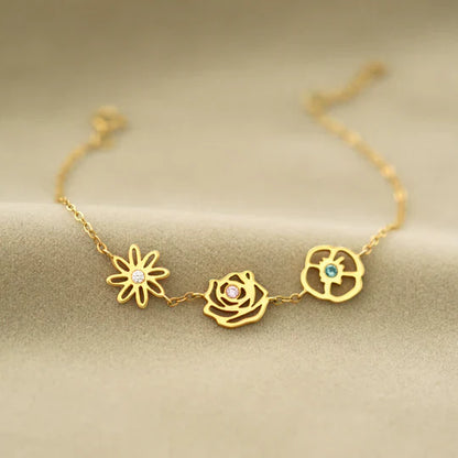 PERSONALISED BIRTH FLOWERS BRACELET-PERFECT GIFT FOR MOM/WIFE
