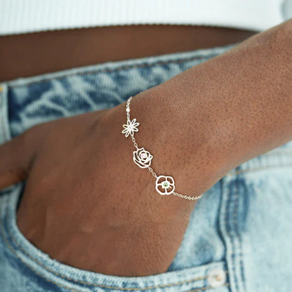 PERSONALISED BIRTH FLOWERS BRACELET-PERFECT GIFT FOR MOM/WIFE