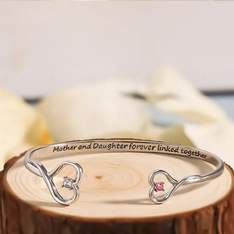 Mother & Daughter Forever Linked Together Double Heart Custom Birthstone Bracelet