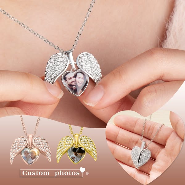 My Guardian Angel Always Close to My Heart - Personalized Angel Wing Photo Locket Necklace