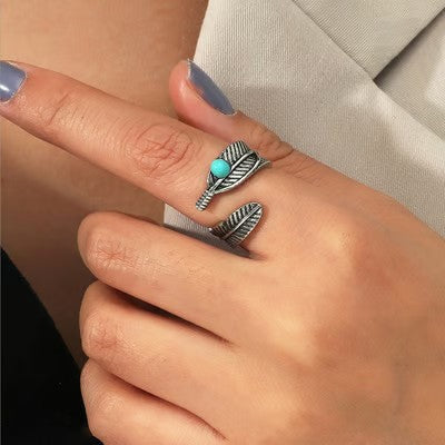 For Memorial S925 Guardian Angel Turquoise Feather Ring