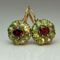 Vintage Round Green and Red Crystal Earrings