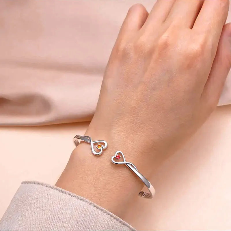 Mother & Daughter Forever Linked Together Double Heart Custom Birthstone Bracelet