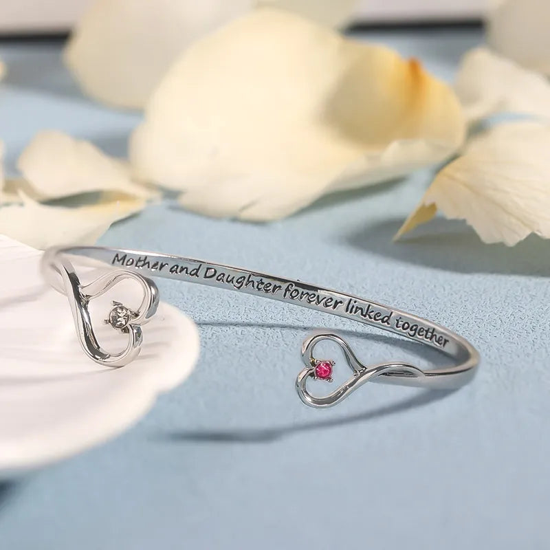 Mother & Daughter Forever Linked Together Double Heart Custom Birthstone Bracelet