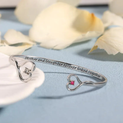 Mother & Daughter Forever Linked Together Double Heart Custom Birthstone Bracelet