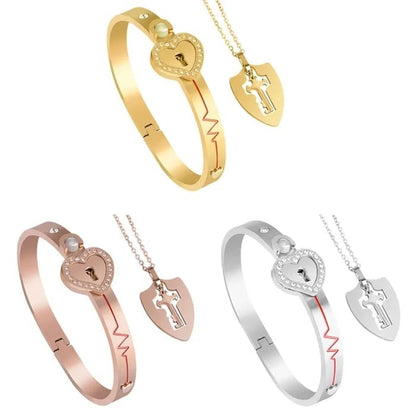 Love Lock Bracelet and Key Necklace Set