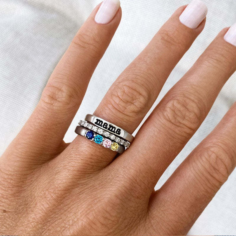 To Mother, Love Kids Personalized Name & Birthstones Ring- 3 Rings Set