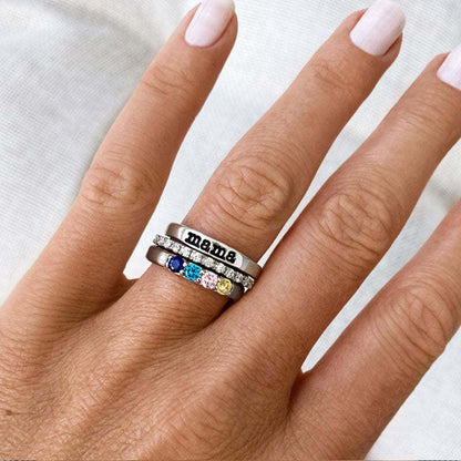 To Mother, Love Kids Personalized Name & Birthstones Ring- 3 Rings Set