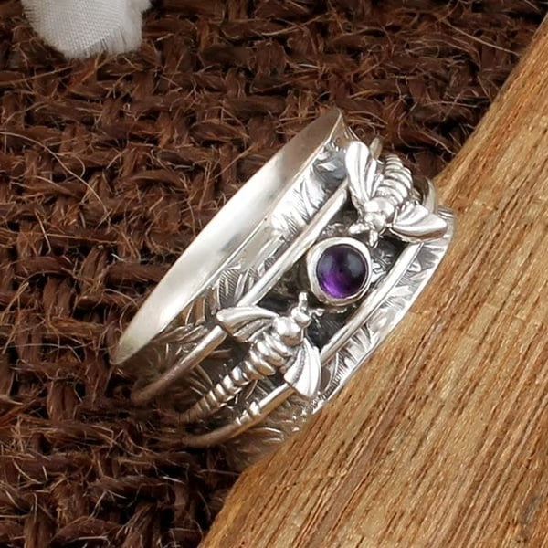 925 Bee Purple Gemstone Meditation Ring