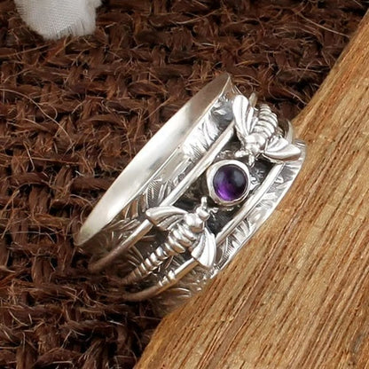 925 Bee Purple Gemstone Meditation Ring