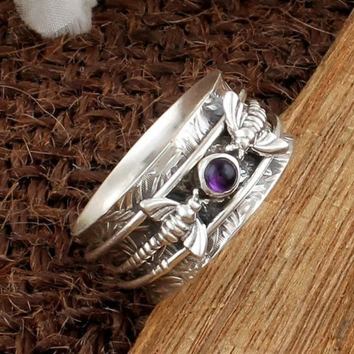 925 Bee Purple Gemstone Meditation Ring