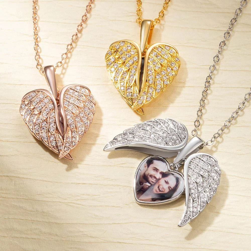 My Guardian Angel Always Close to My Heart - Personalized Angel Wing Photo Locket Necklace