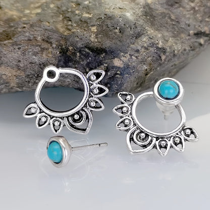 Turquoise Mandala Silver Plated Stud Earrings