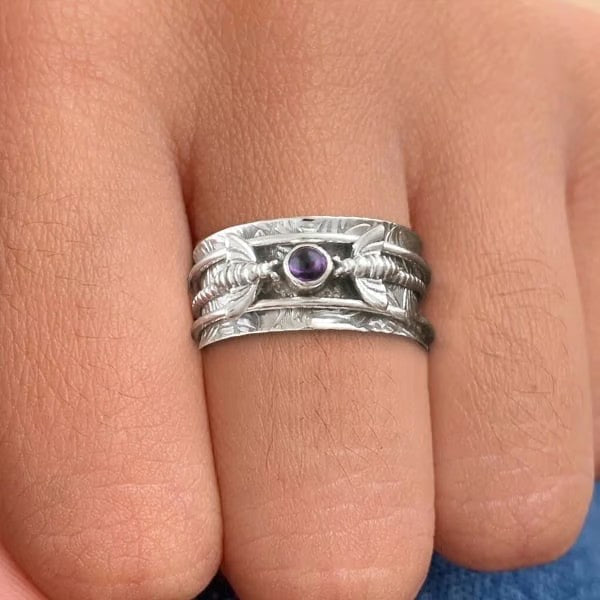 925 Bee Purple Gemstone Meditation Ring