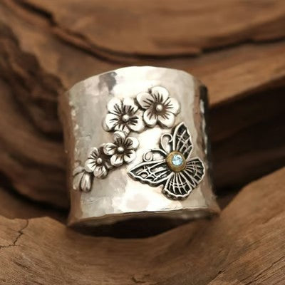 925 Bee Flower Butterfly Wide Band Ring