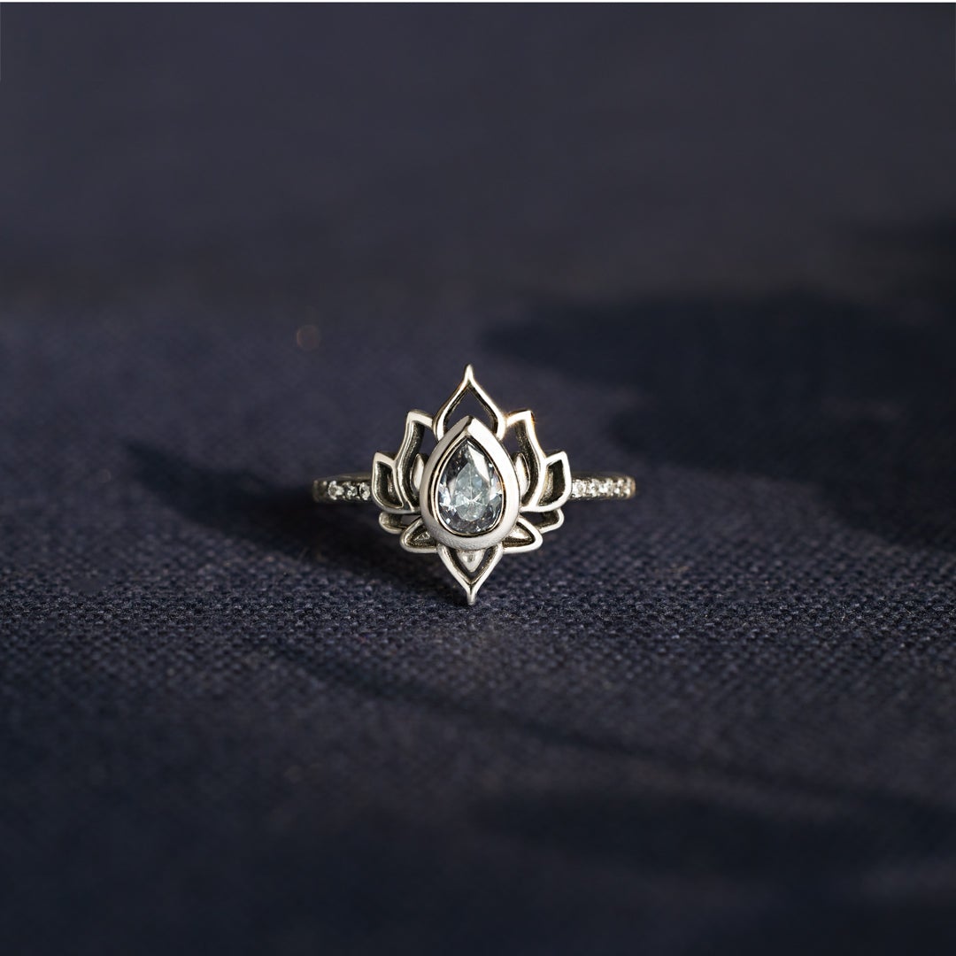 Personalized Name And Birthstone Lotus Ring