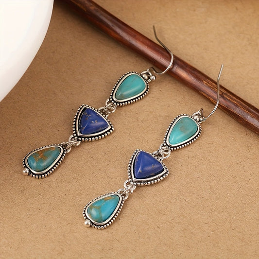 Handmade Synthetic Lapis Turquoise Pendant Earrings