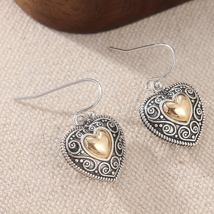 Vintage Heart-Shaped Filigree Drop Earrings
