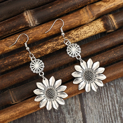 Vintage Bohemian Sunflower Drop Earrings