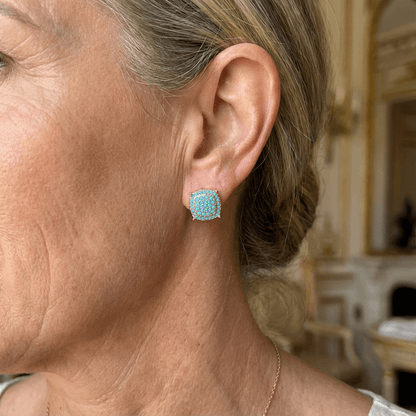 Elegant Square Synthetic Turquoise Stud Earrings