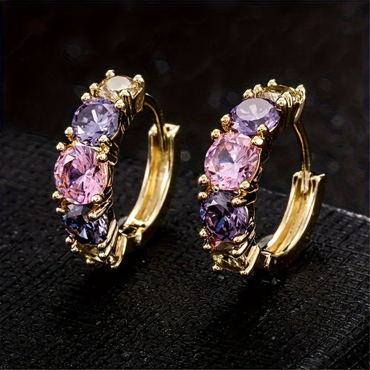 Elegant Vintage Style Colorful Zirconia Hoop Earrings