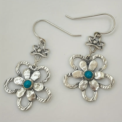 Vintage Bohemian Turquoise Flower Drop Earrings