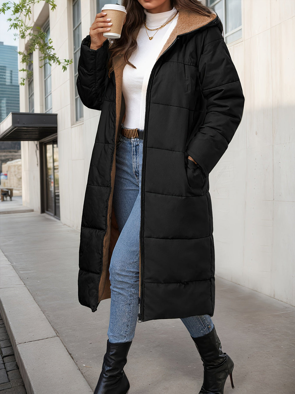 Celeste™ – Plush Quilted Long Hooded Coat