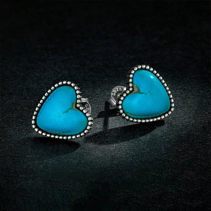Elegant Boho Silver Plated Turquoise Hearth Love Earrings