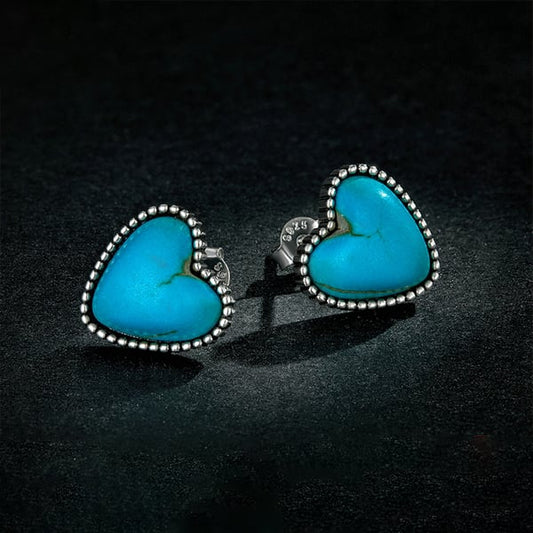 Elegant Boho Silver Plated Turquoise Hearth Love Earrings